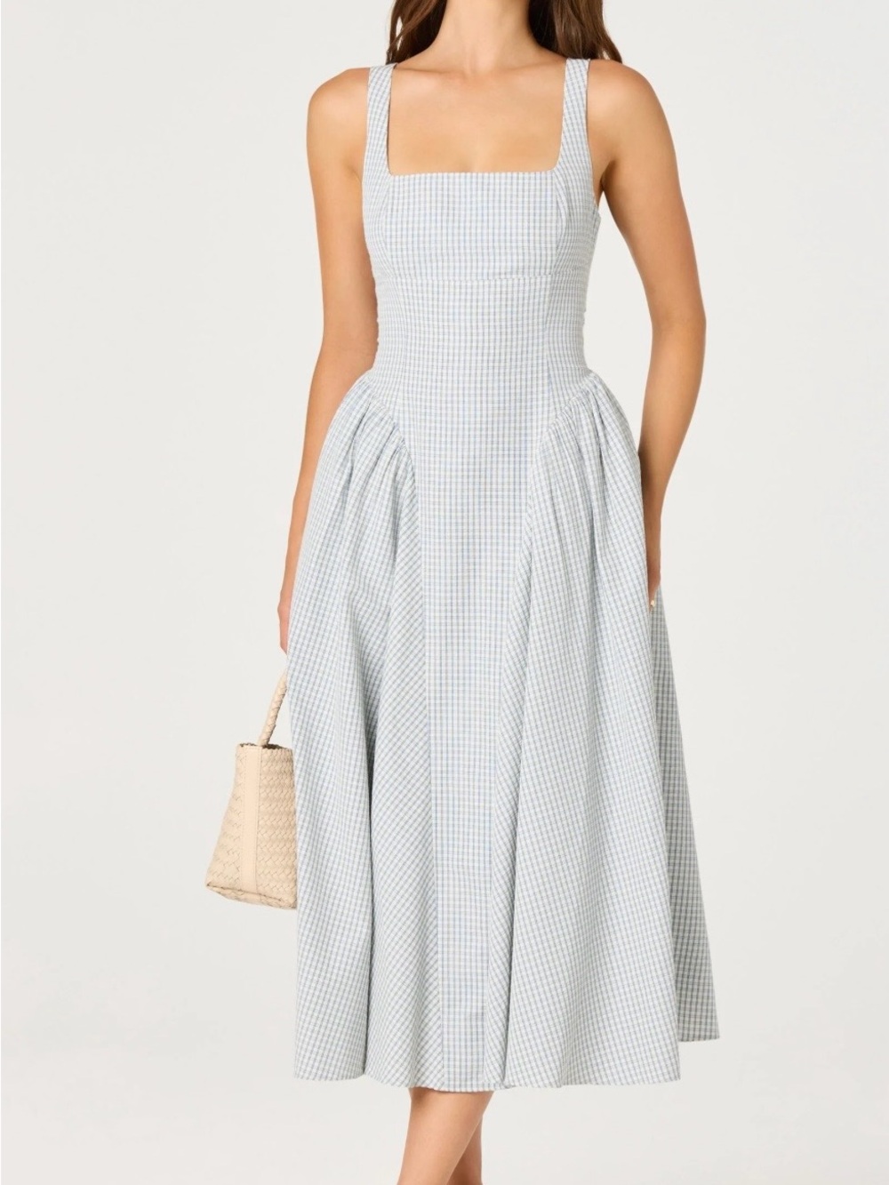 Vinya Plaid Bow-Back Midi Dress